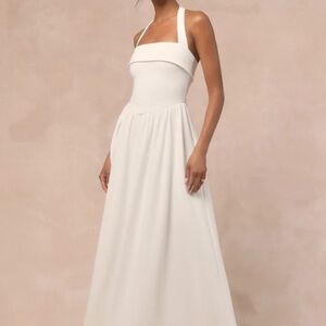 Telia White Halter Basque Waist Maxi Dress